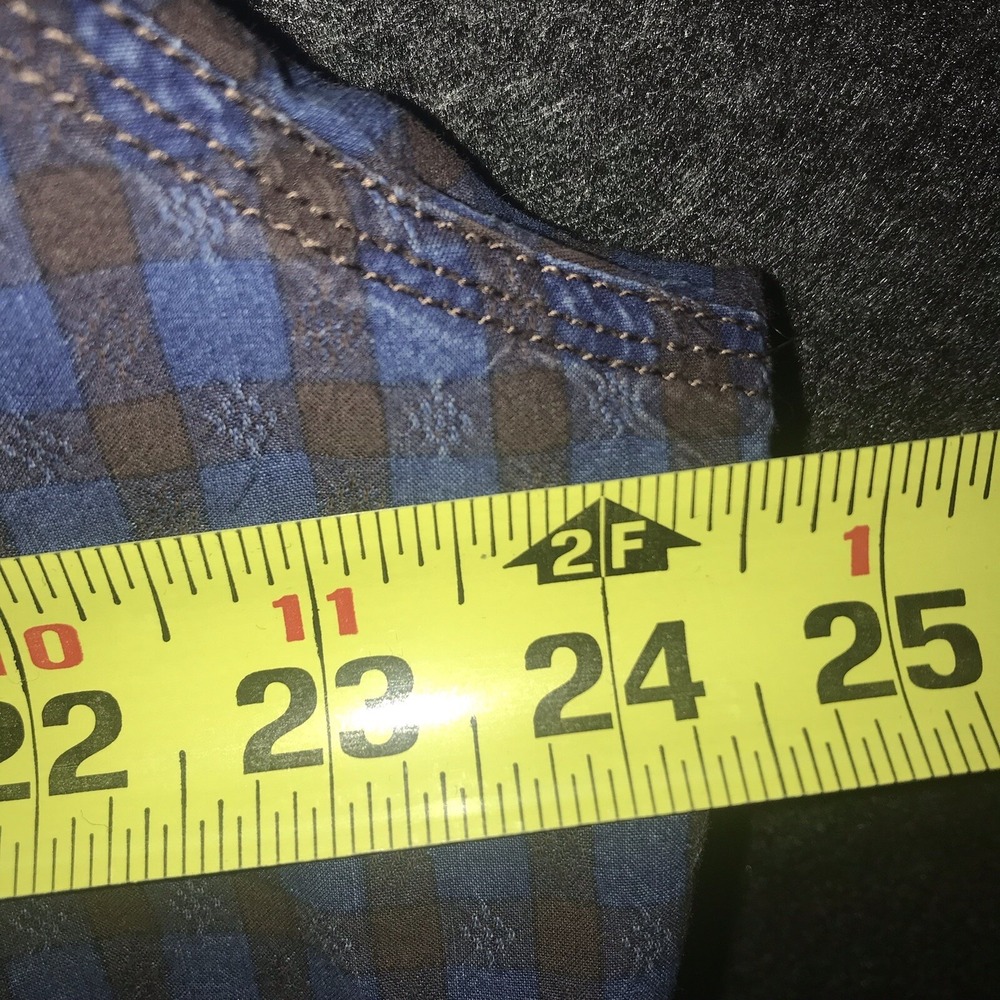 Carbon2Cobalt Shirt XL Mens Blue Brown Plaid Check Button Up Cotton Long Sleeve - Picture 9 of 11